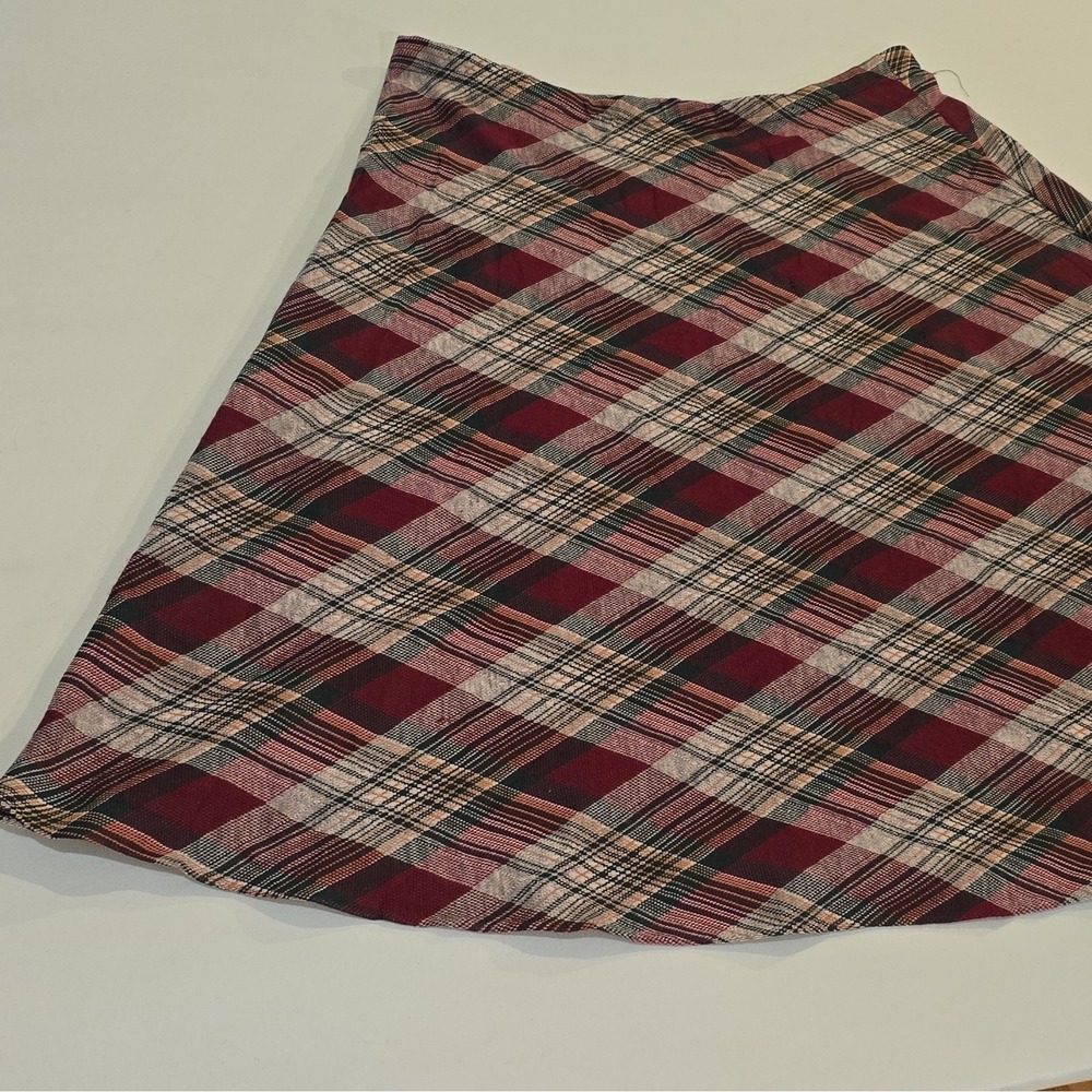 NRC Fashions Women's Burgundy Plaid A-Line Knee Length Skirt - Picture 3 of 7